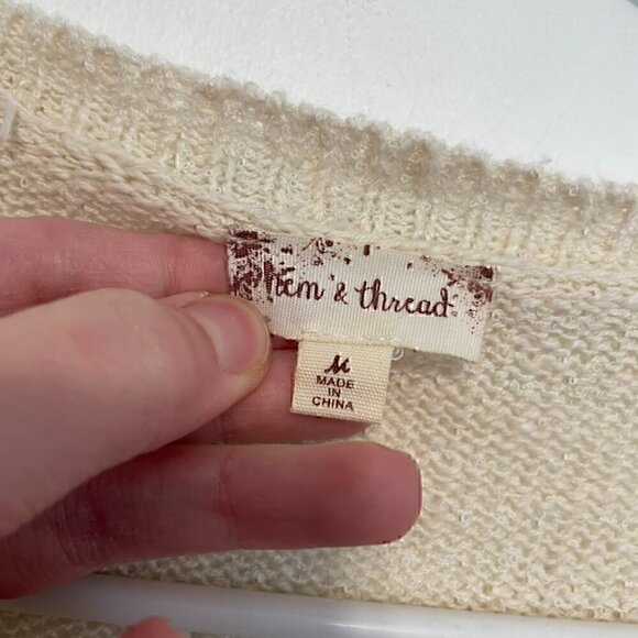 HEM & THREAD ALTAR'D STATE Cream White Striped Lace Up Knit Pullover Sweatshirt - Picture 5 of 14